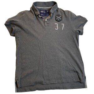 American Eagle Mens Polo Shirt Large Vintage Fit Gray With Embroidered 37 & Shie